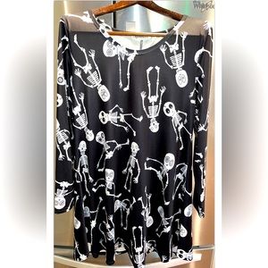SKELETON DRESS bones black white WOMENS  L Halloween emo goth Long Sleeves witch